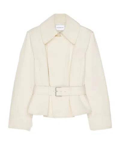 Givenchy Cropped Belted Jacket In Cotton And Wool In White