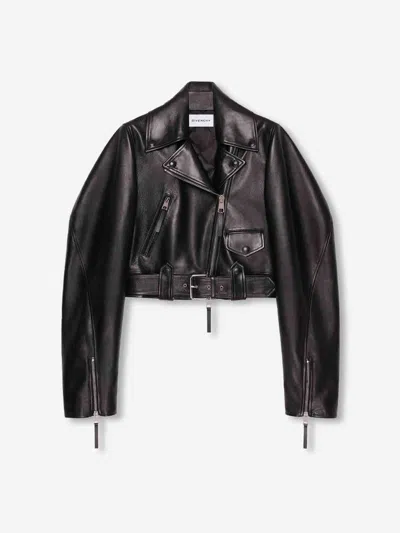 Givenchy Cropped Cocoon Biker Jacket In Leather In Black