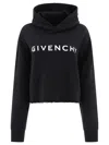 Givenchy Cropped Black Hoodie With Signature Logo In Blue