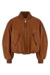 Givenchy Cropped Cocoon Bomber In Nappa Leather In Brown