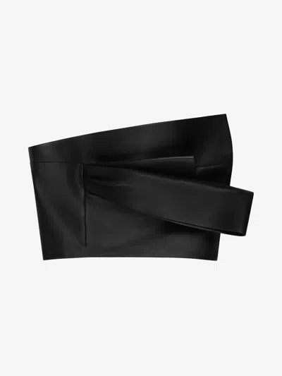 Givenchy Cropped Bustier Top In Leather With Draped Detail In Black