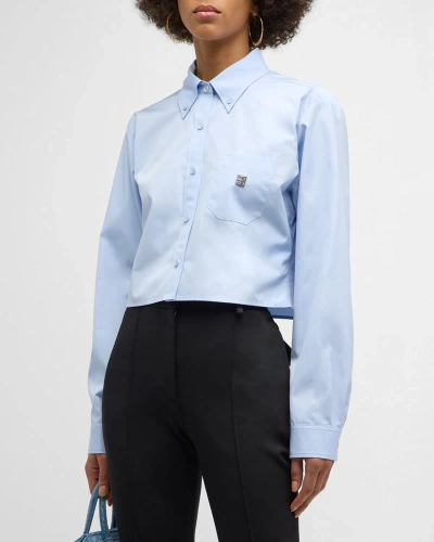 Givenchy Cropped Button-front Shirt With 4g Emblem In Baby Blue