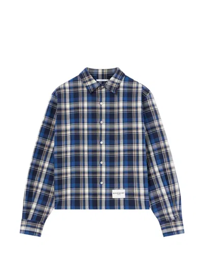 Givenchy Cropped Checked Shirt In Cotton In Blue