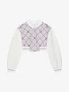 Givenchy Cropped Checked Varsity Jacket In Wool And Leather In Grey/pink