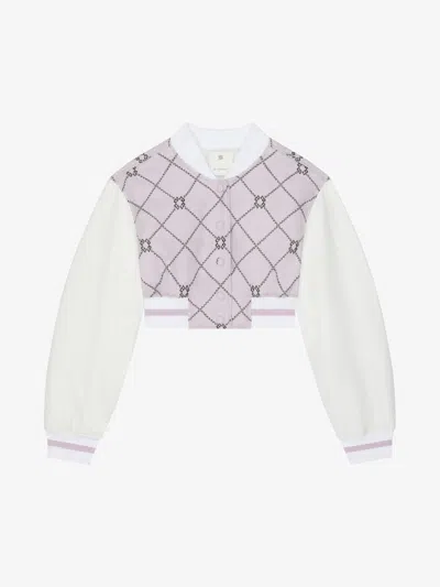 Givenchy Cropped Checked Varsity Jacket In Wool And Leather In Grey/pink