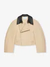 Givenchy Cropped Peacoat With Leather Collar In Cotton And Wool In Neutral