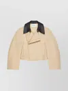 Givenchy Cropped Peacoat With Leather Collar In Cotton And Wool In Neutral