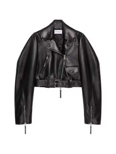Givenchy Cropped Cocoon Biker Jacket In Leather In Black