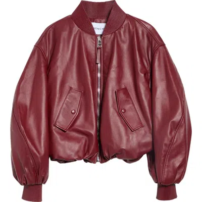 Givenchy Cropped Cocoon Leather Bomber Jacket In Burgundy