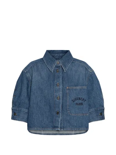 Givenchy Cropped Cocoon Shirt In Medium Denim In Blue