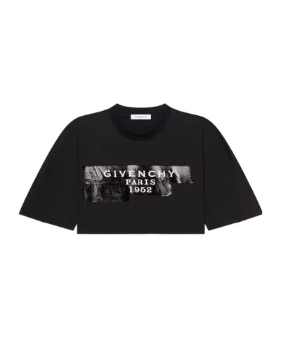 Givenchy Cropped Cocoon T-shirt In Cotton With  Tape Print In Black