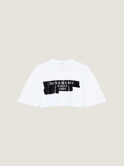 Givenchy Cropped Cocoon T-shirt In Cotton With  Tape Print In White