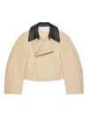 Givenchy Cropped Peacoat With Leather Collar In Cotton And Wool In Sand