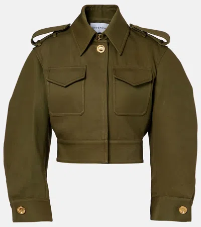Givenchy Cropped Cotton And Wool Jacket In Green