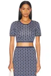 Givenchy Short Sleeve Crew Neck Geometric Pattern Top In Denim Blue
