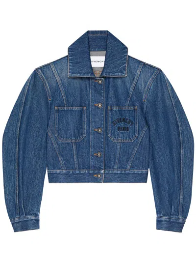 Givenchy Short Denim Jacket Long Sleeves Pockets In Blue