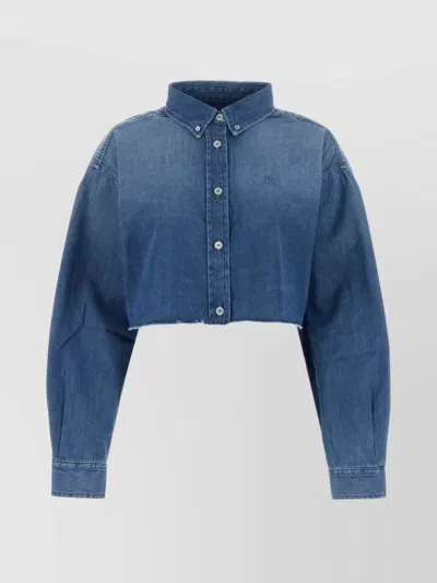 Givenchy Cropped Denim Shirt Buttoned Cuffs In Blue