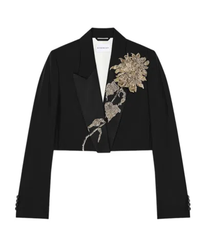 Givenchy Cropped Embroidered Jacket In Wool And Mohair In Black