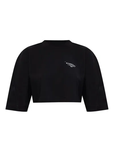 Givenchy Cropped Fit T-shirt In Cotton With  Stamp Print In Black