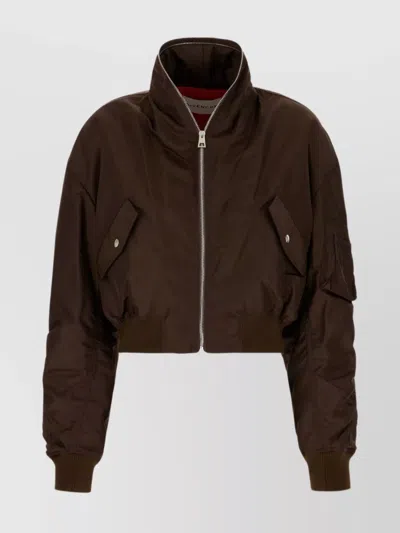 Givenchy Cropped Flap Pocket Jackets With High Collar In Brown