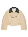 Givenchy Cropped Peacoat With Leather Collar In Cotton And Wool In Brown