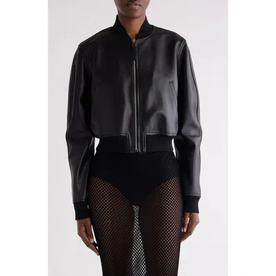 Givenchy Cropped Leather Bomber Jacket In 001-black