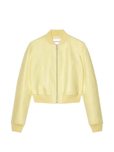 Givenchy Cropped Leather Bomber Jacket In Yellow