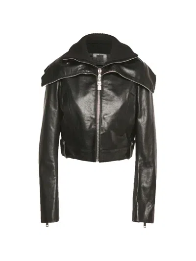 Pre-owned Givenchy Cropped Leather Jacket In Black