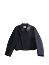 Givenchy Cropped Leather-collar Asymmetric-front Jacket In Blue