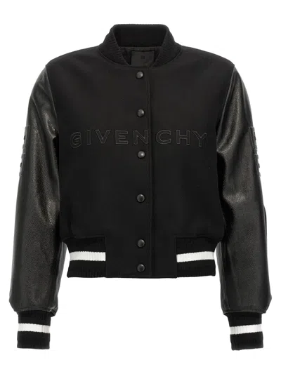 Givenchy Cropped Logo Bomber Jacket In White/black
