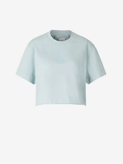 Givenchy 4g Embroidered Cropped T-shirt In Light Blue