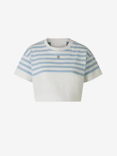 Givenchy Striped Cropped T-shirt In Cotton 4g Detail In White/light Blue