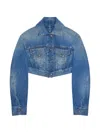 Givenchy Cropped Opened Back Jacket In Medium Blue Denim In Blue
