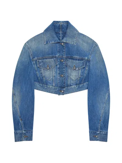 Givenchy Cropped Opened Back Jacket In Medium Blue Denim