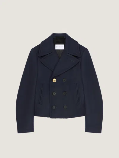 Givenchy Cropped Pea Coat In Wool In Blue