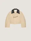 Givenchy Cropped Peacoat With Leather Collar In Cotton And Wool In Neutral