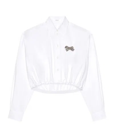 Givenchy Cropped Shirt In Poplin With Embroidered Bow In White