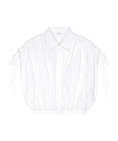 Givenchy Cropped Shirt In Poplin With Ruched Details In White