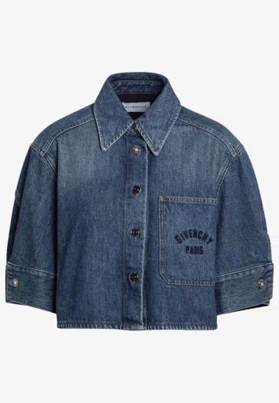 Givenchy Cropped Shirt With Embroidered-logo In Blue