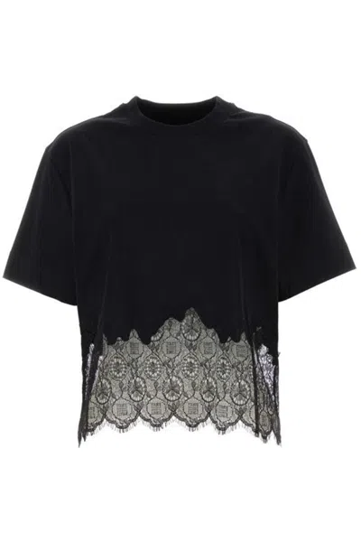 Givenchy Cropped T-shirt In Cotton And Lace In Black