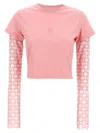 Givenchy Short Sleeve Layered Crew Neck Crop Top In Pink