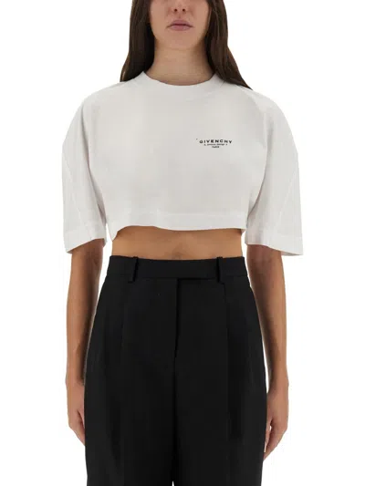 Givenchy Cropped T-shirt With Logo Print In White