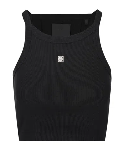 Givenchy Cropped Tank Top In Cotton With 4g Detail In Black