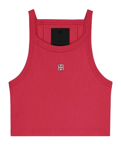 Givenchy Cropped Tank Top In Cotton With 4g Detail In Red