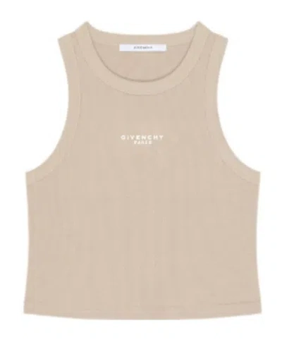 Givenchy Cropped Tank Top In Cotton With  Paris Print In Neutral