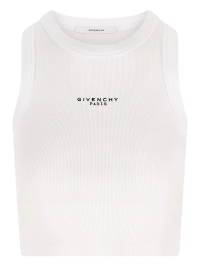 Givenchy Cropped Tank Top In Cotton With Paris Print In White