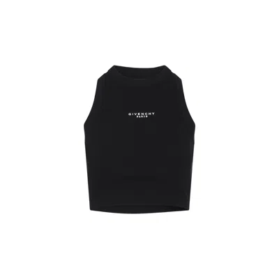 Givenchy Cropped Tank Top In Cotton With Paris Print In Black