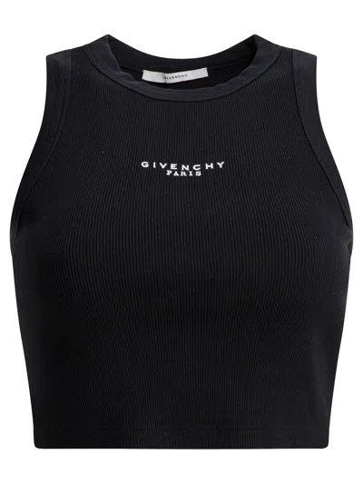 Givenchy Cropped Tank Top With Logo Tops Black