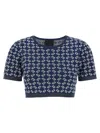 Givenchy Short Sleeve Crew Neck Geometric Pattern Top In Denim Blue