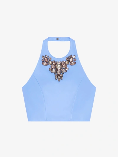 Givenchy Cropped Top In Leather With Embroidered Stones In Cornflower